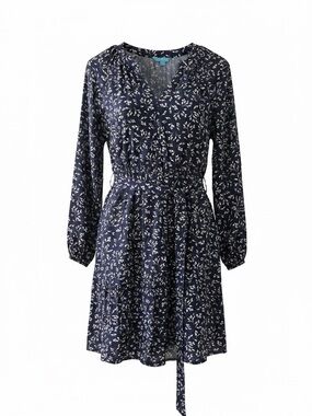 Draper James Navy Floral V-Neck Tie-Waist Mini Dress - Drape it with Denim